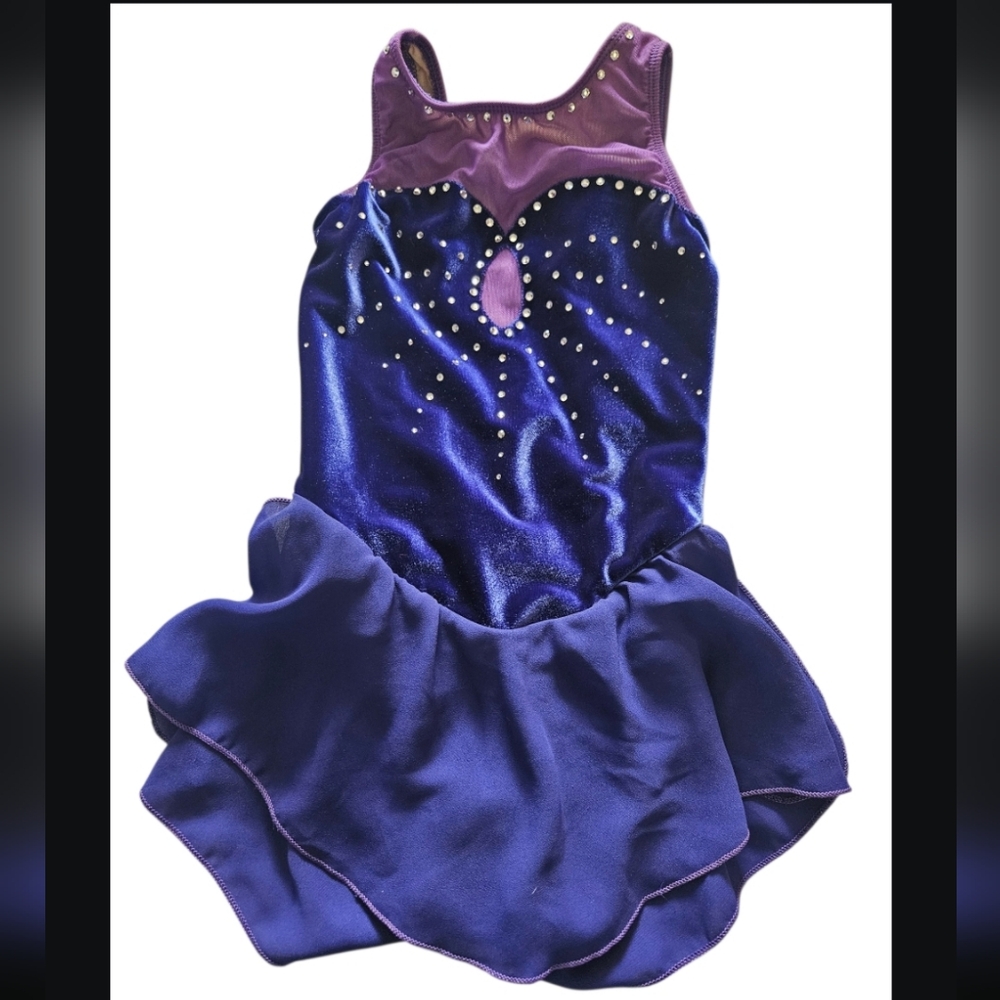 GK Purple Velvet Leotard with Rhinestone Accents Medium